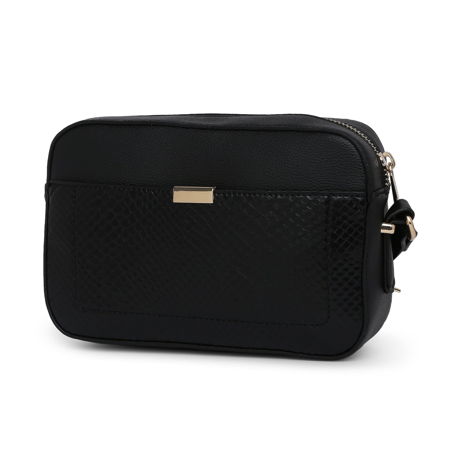 Women's Faux Leather Black Piper Camera Croc Sling Bag