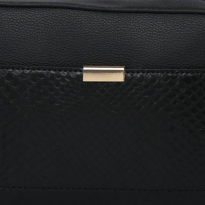 Women's Faux Leather Black Piper Camera Croc Sling Bag