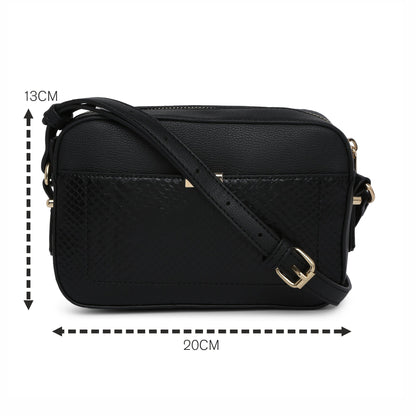 Women's Faux Leather Black Piper Camera Croc Sling Bag