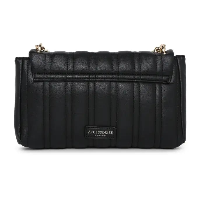 Women's Faux Leather Black Carrie Chain Quilt Sling Bag