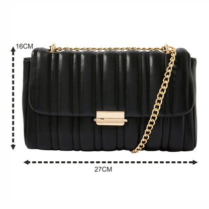Women's Faux Leather Black Carrie Chain Quilt Sling Bag