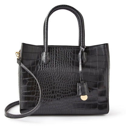 Women's Faux Leather Black Gemma croc handheld Satchel Bag