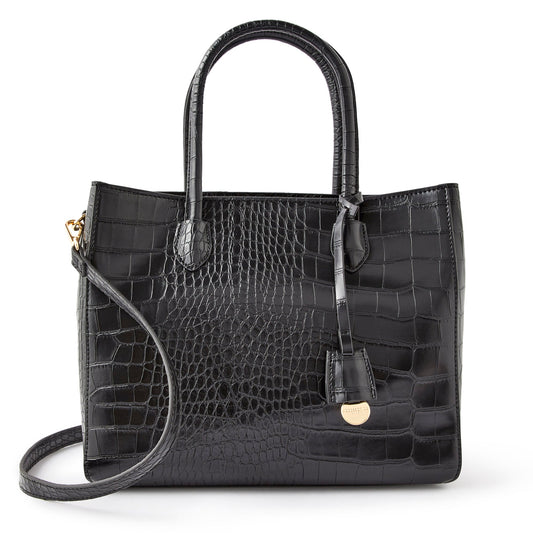 Women's Faux Leather Black Gemma croc handheld Satchel Bag