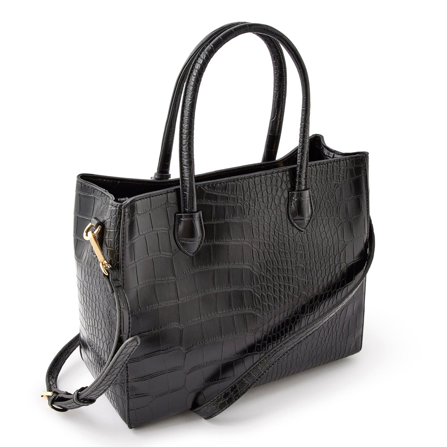 Women's Faux Leather Black Gemma croc handheld Satchel Bag