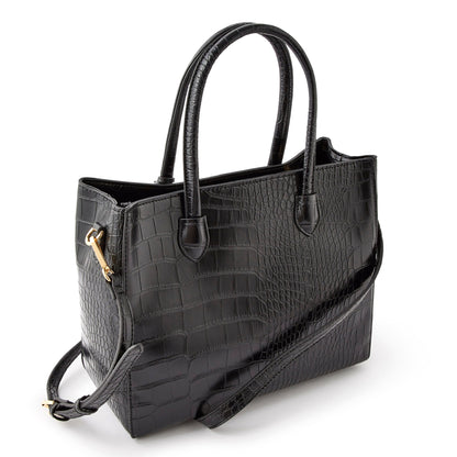 Women's Faux Leather Black Gemma croc handheld Satchel Bag