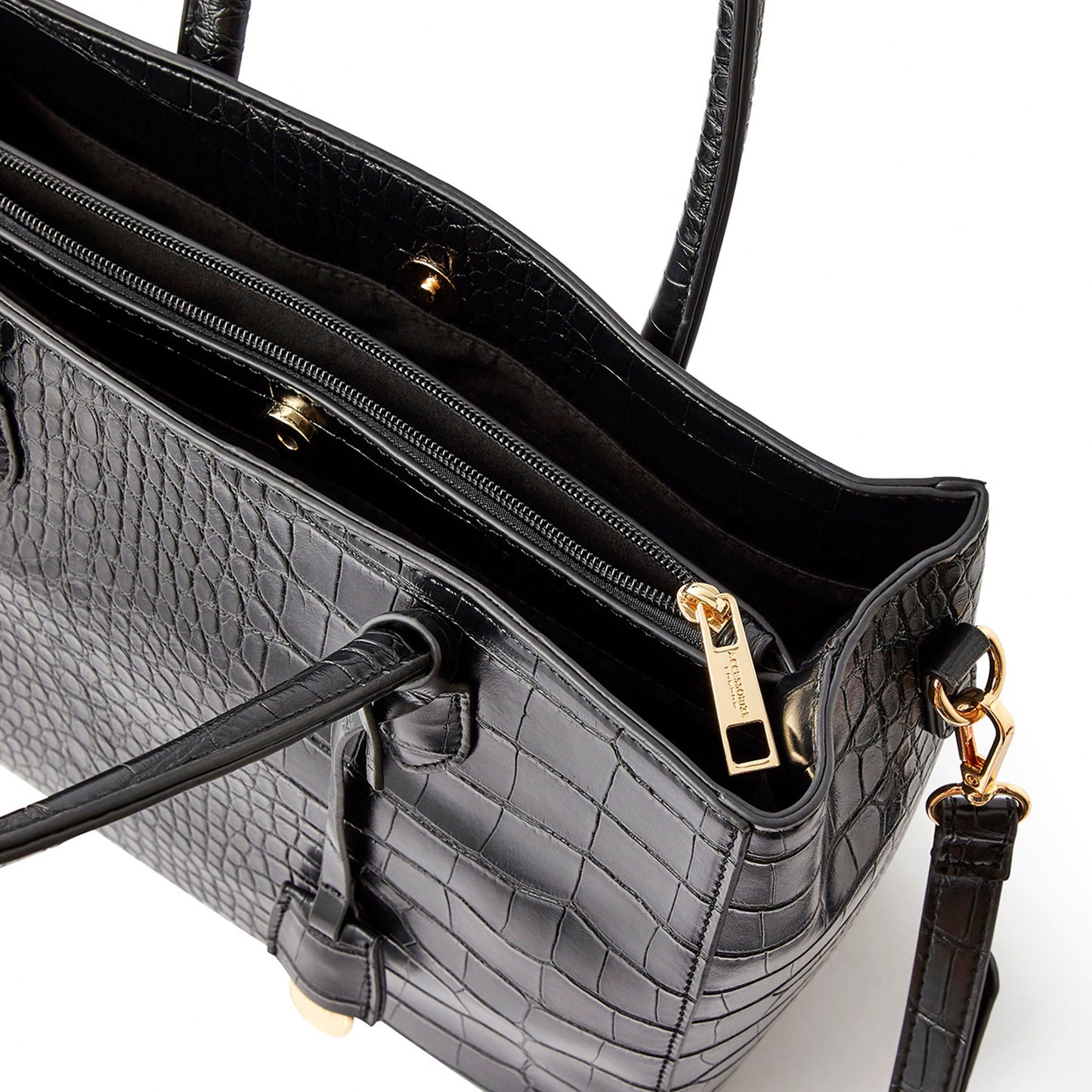 Women's Faux Leather Black Gemma croc handheld Satchel Bag