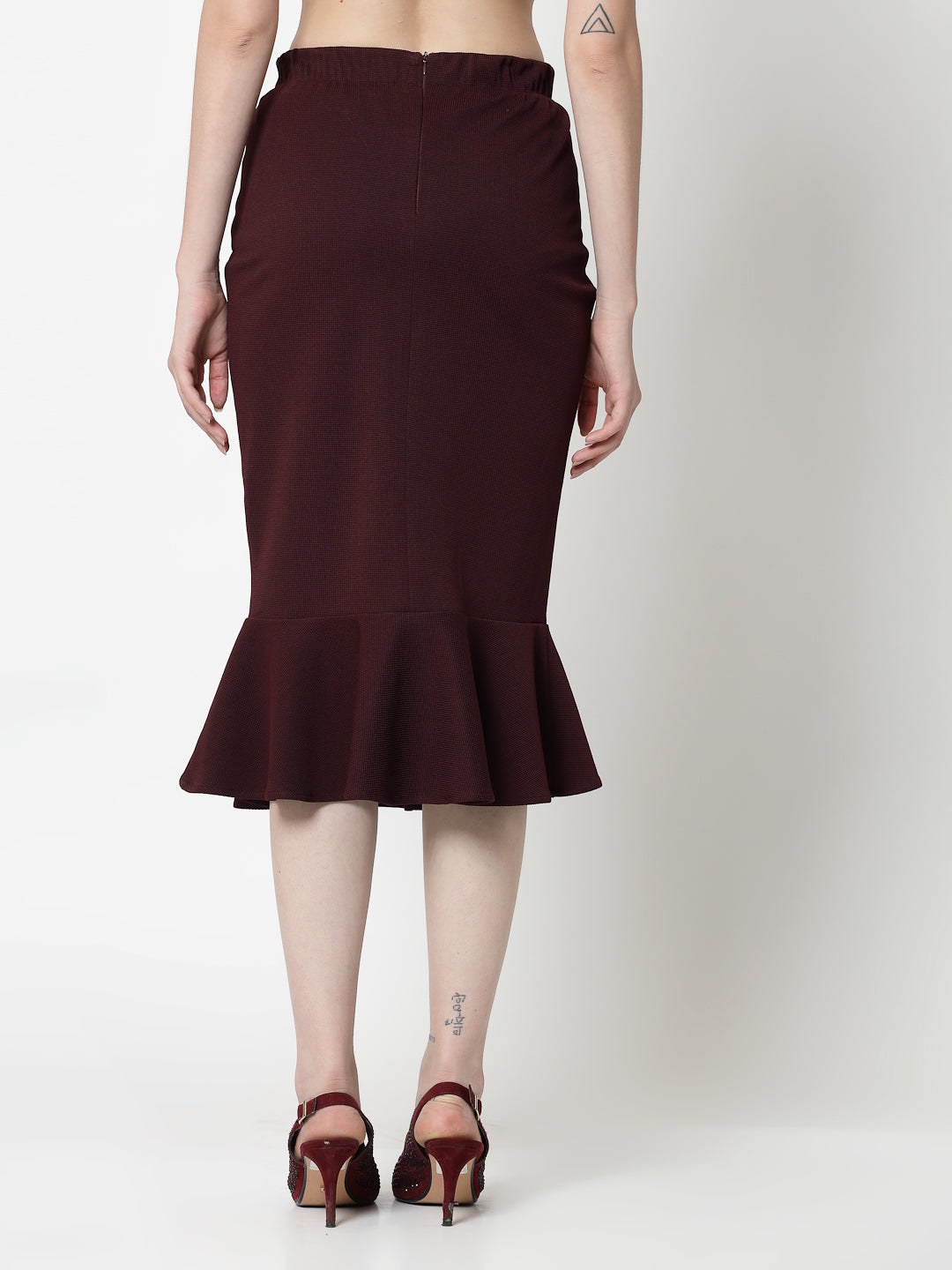 Maroon Lycra Fish Cut Skirt
