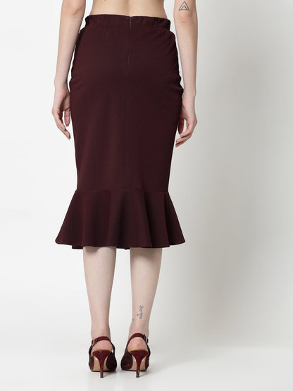 Maroon Lycra Fish Cut Skirt