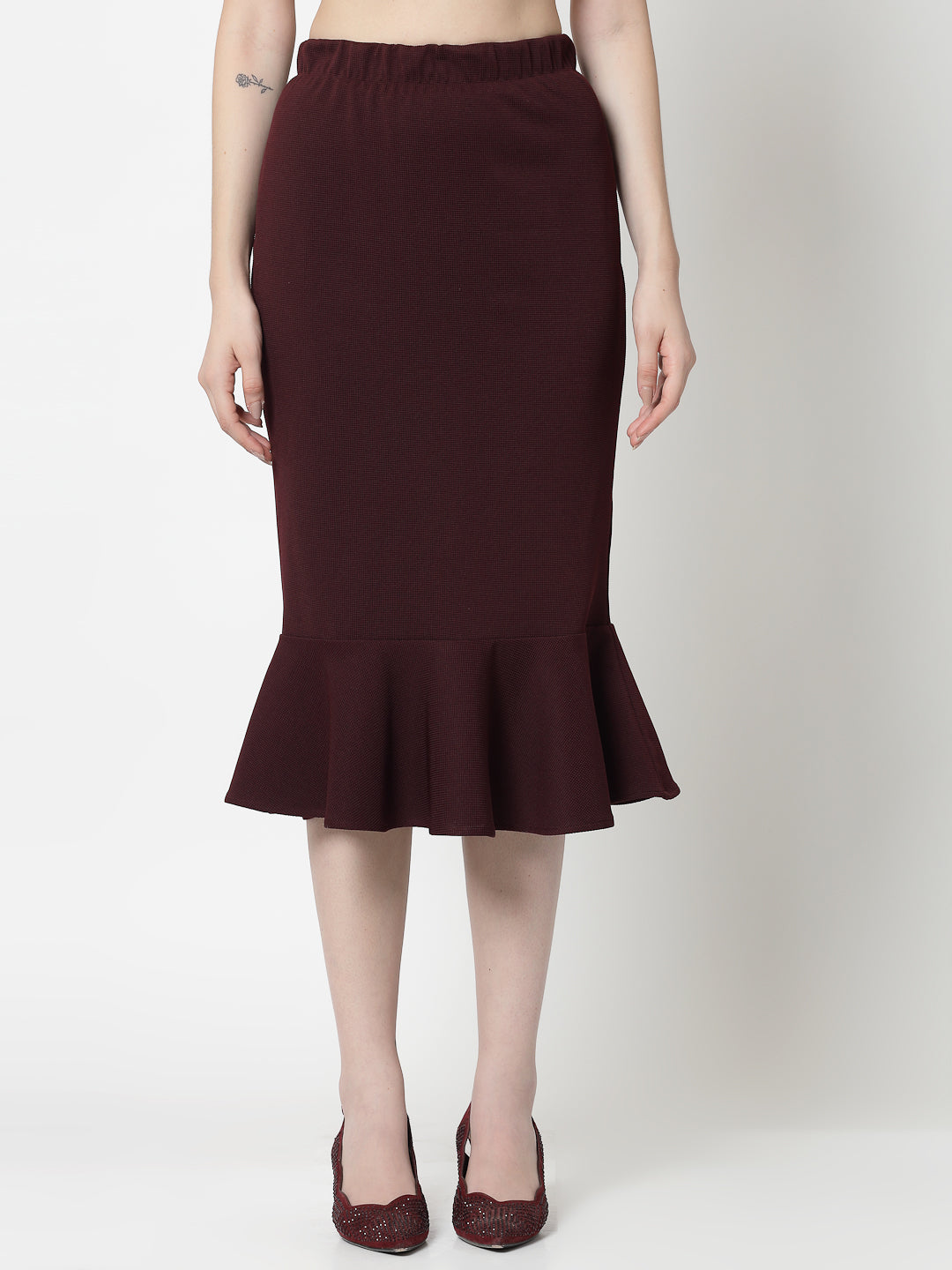 Maroon Lycra Fish Cut Skirt