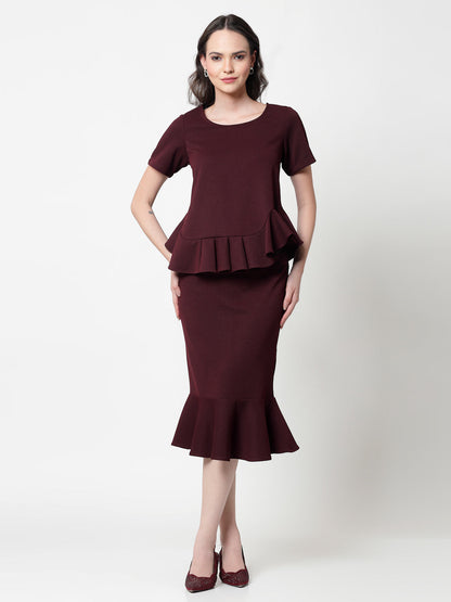 Maroon Lycra Fish Cut Skirt