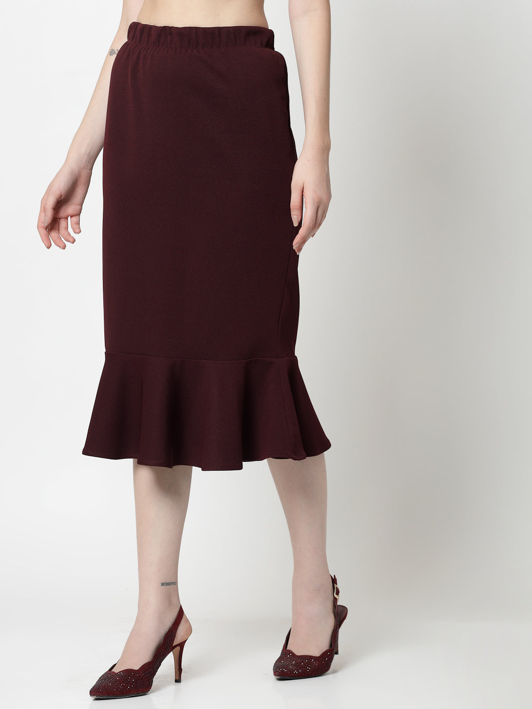 Maroon Lycra Fish Cut Skirt