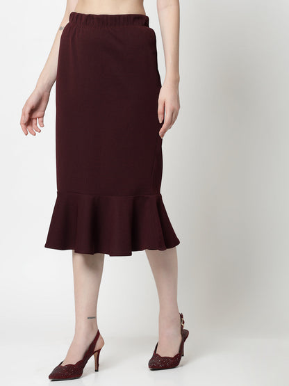 Maroon Lycra Fish Cut Skirt