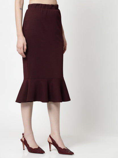 Maroon Lycra Fish Cut Skirt