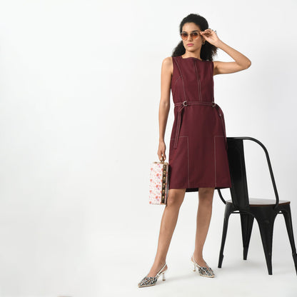 Maroon Square Neck Dress