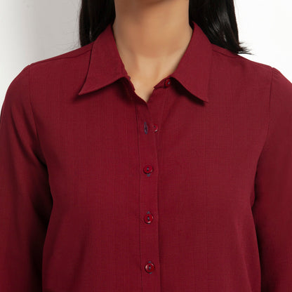 Maroon Straight Tunic Jacket With Contrast Pocket