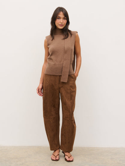 Ami Barrel Leg Suede Trousers - Tan Brown