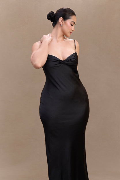 Lilly Sweetheart Satin Maxi Dress - Black