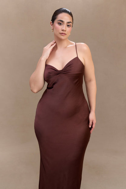 Lilly Sweetheart Satin Maxi Dress - Dark Chocolate