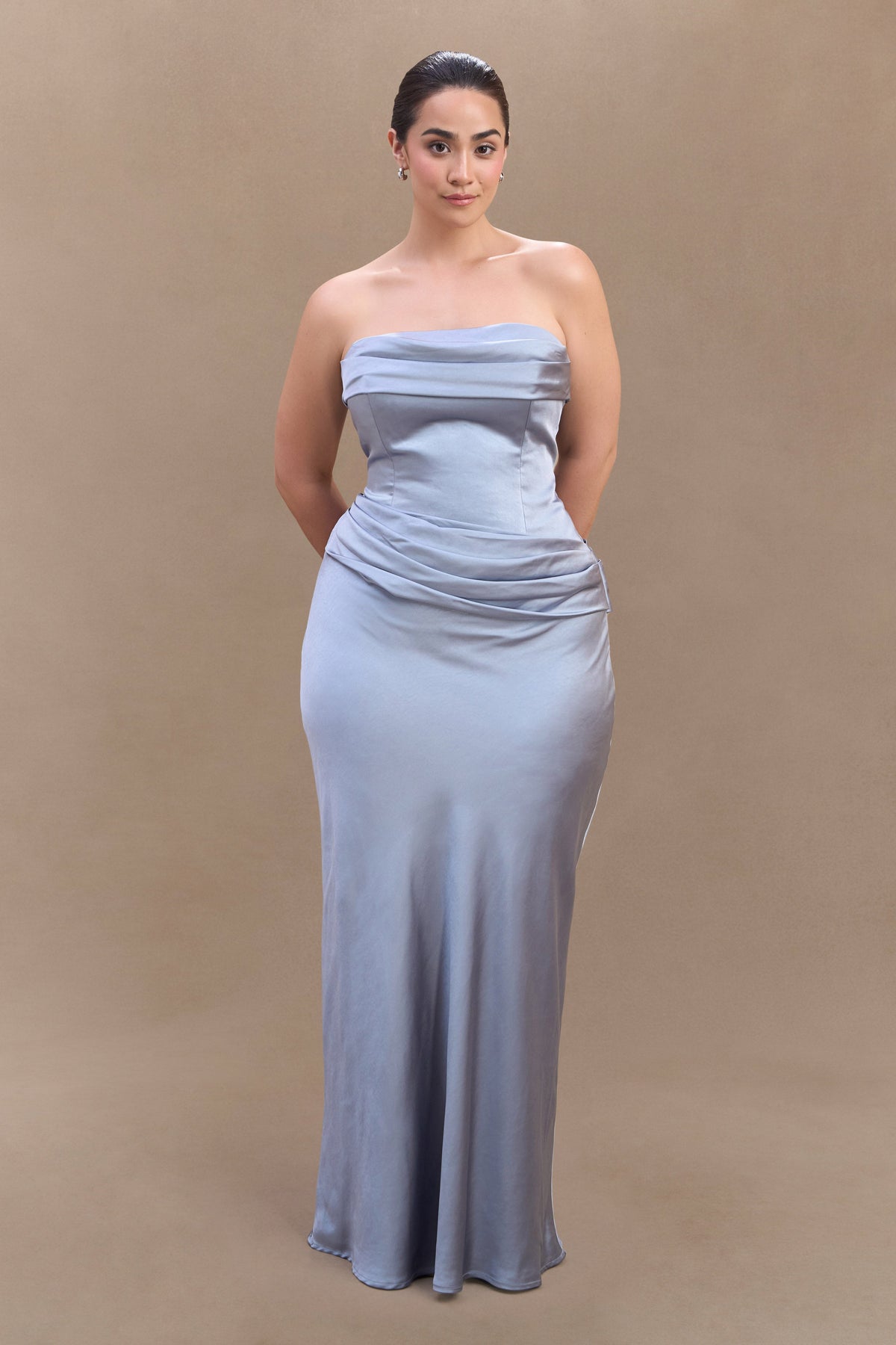 Jasmine Strapless Satin Maxi Dress - Frosted Blue