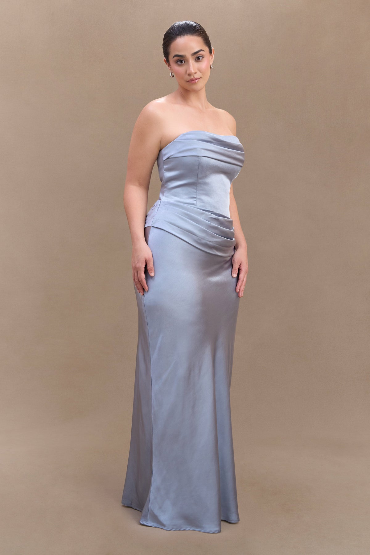Jasmine Strapless Satin Maxi Dress - Frosted Blue