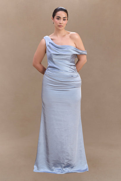 Dalia Off Shoulder Satin Maxi Dress - Frosted Blue