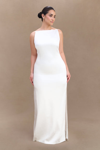 Violet Sleeveless Satin Maxi Dress - White