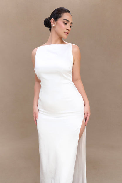 Violet Sleeveless Satin Maxi Dress - White