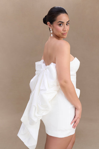Suzette Taffeta Bow Mini Dress - White