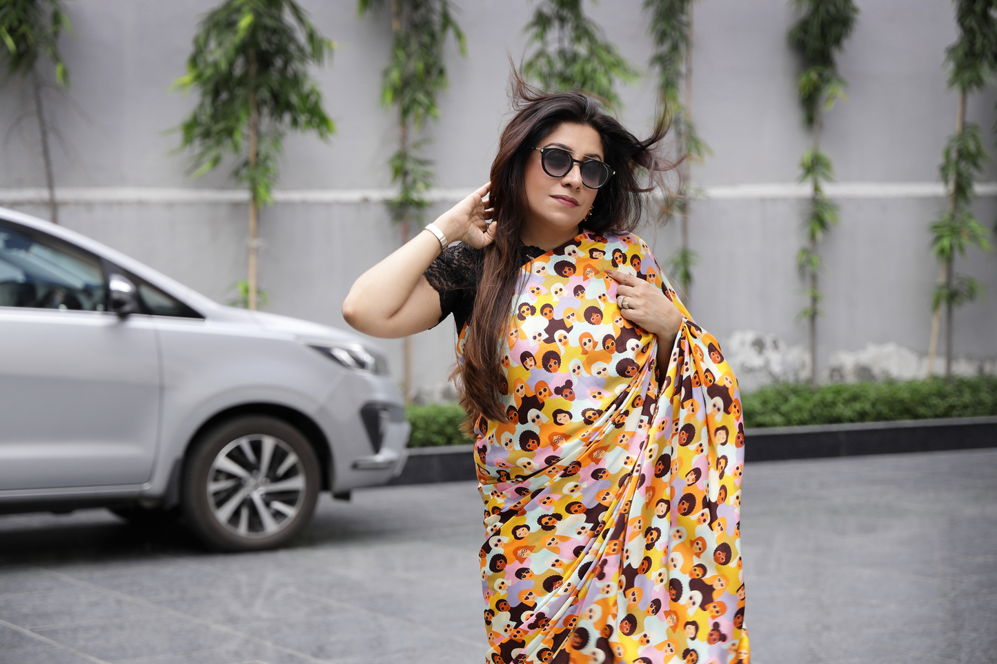 Multicolour Face Print Saree