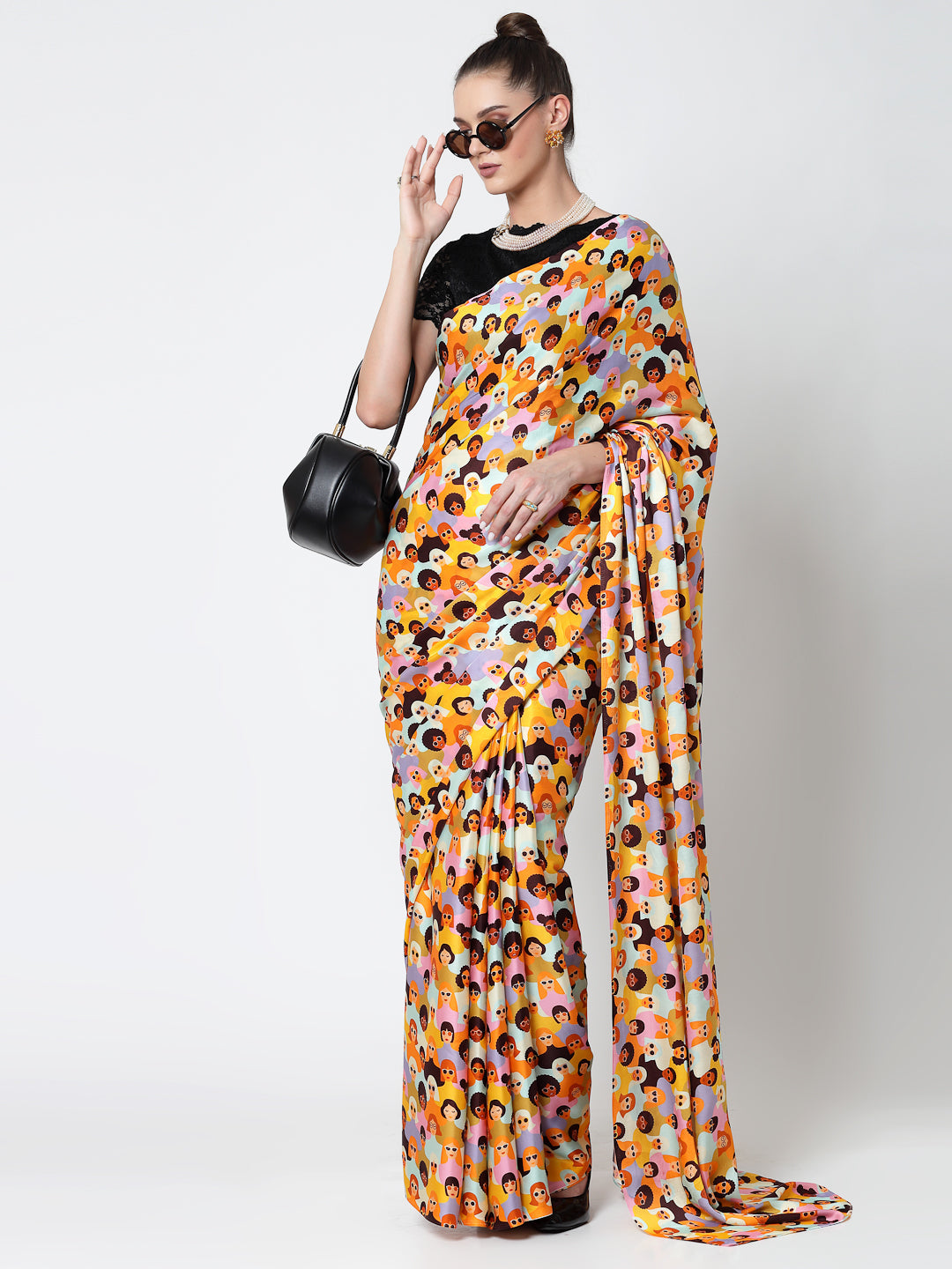 Multicolour Face Print Saree