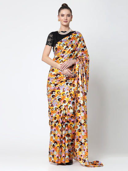 Multicolour Face Print Saree