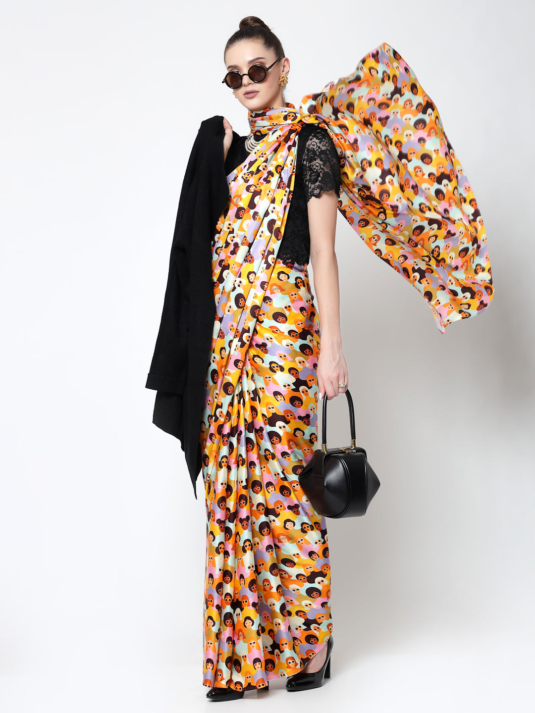Multicolour Face Print Saree