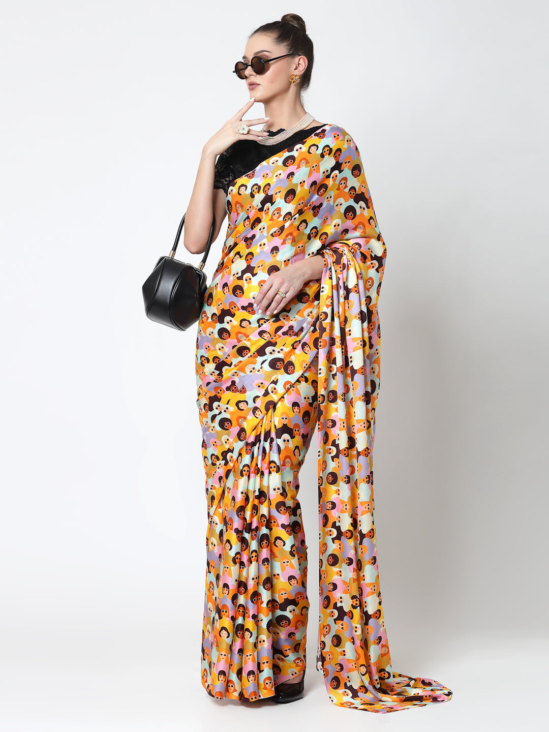 Multicolour Face Print Saree