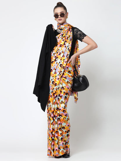 Multicolour Face Print Saree