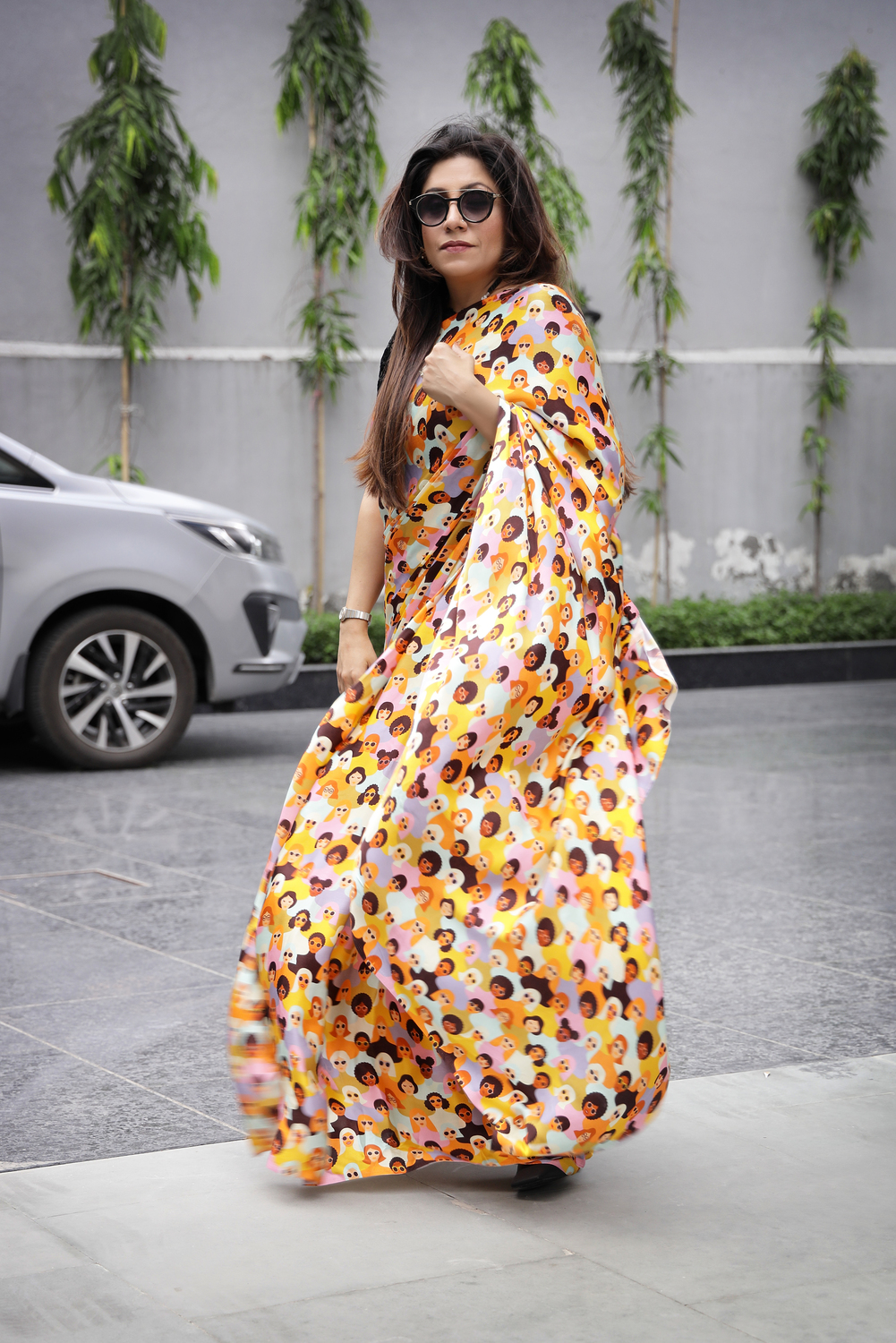 Multicolour Face Print Saree