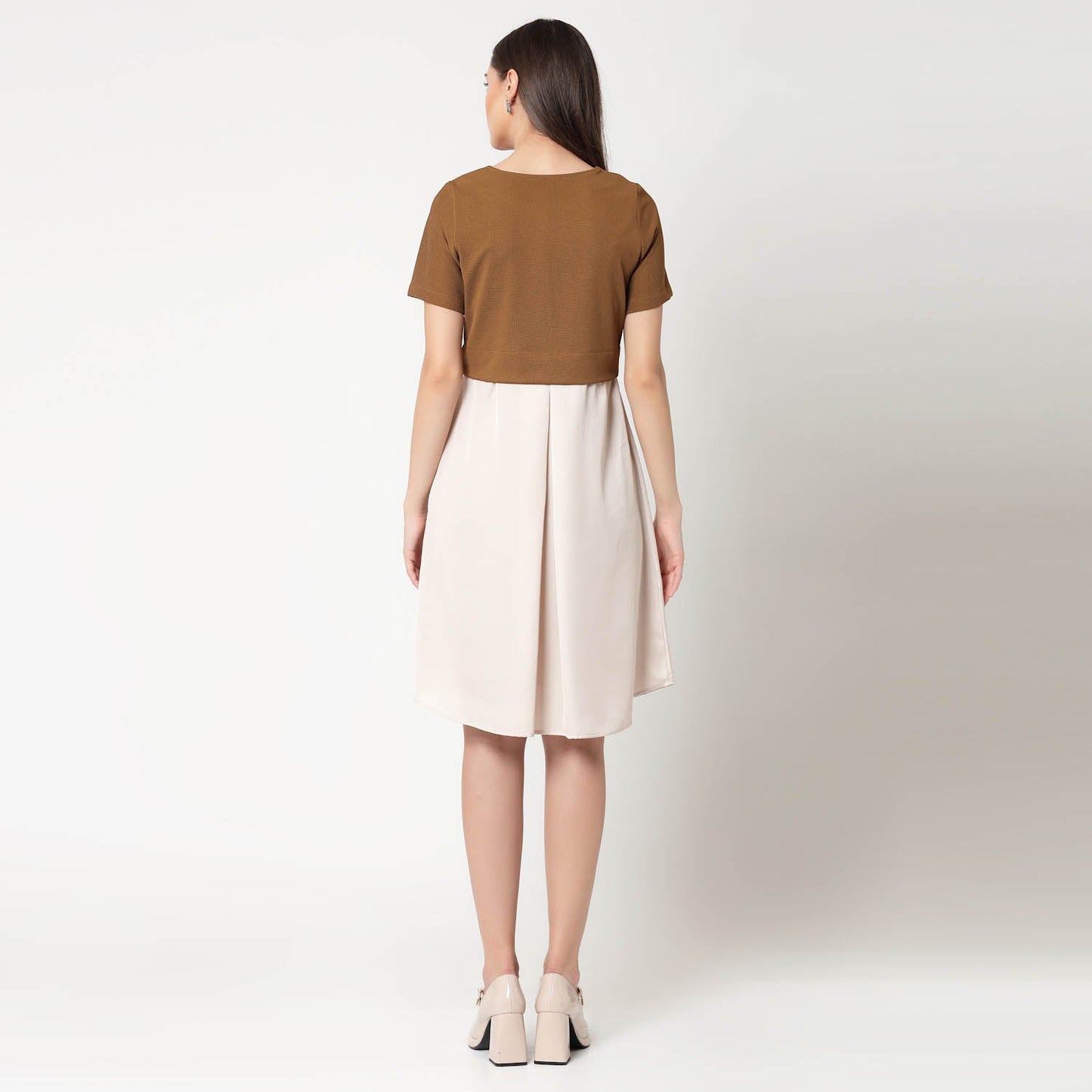 Mustard Lycra & Off White Satin Tunic
