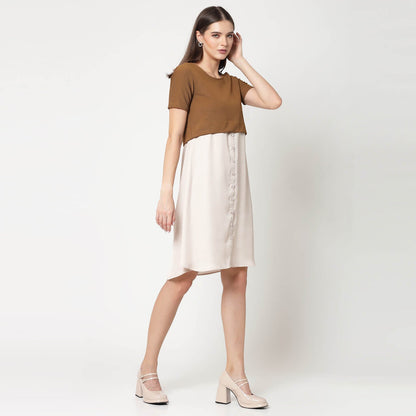 Mustard Lycra & Off White Satin Tunic
