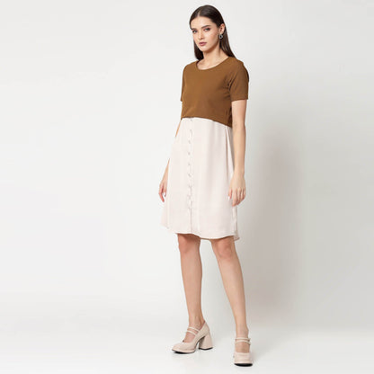 Mustard Lycra & Off White Satin Tunic