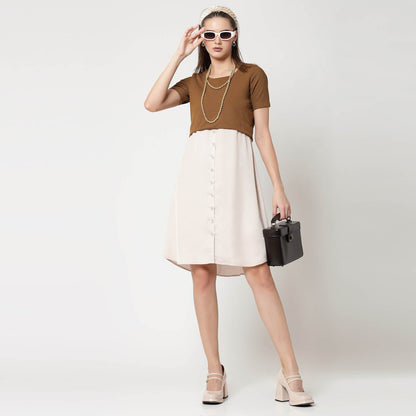 Mustard Lycra & Off White Satin Tunic