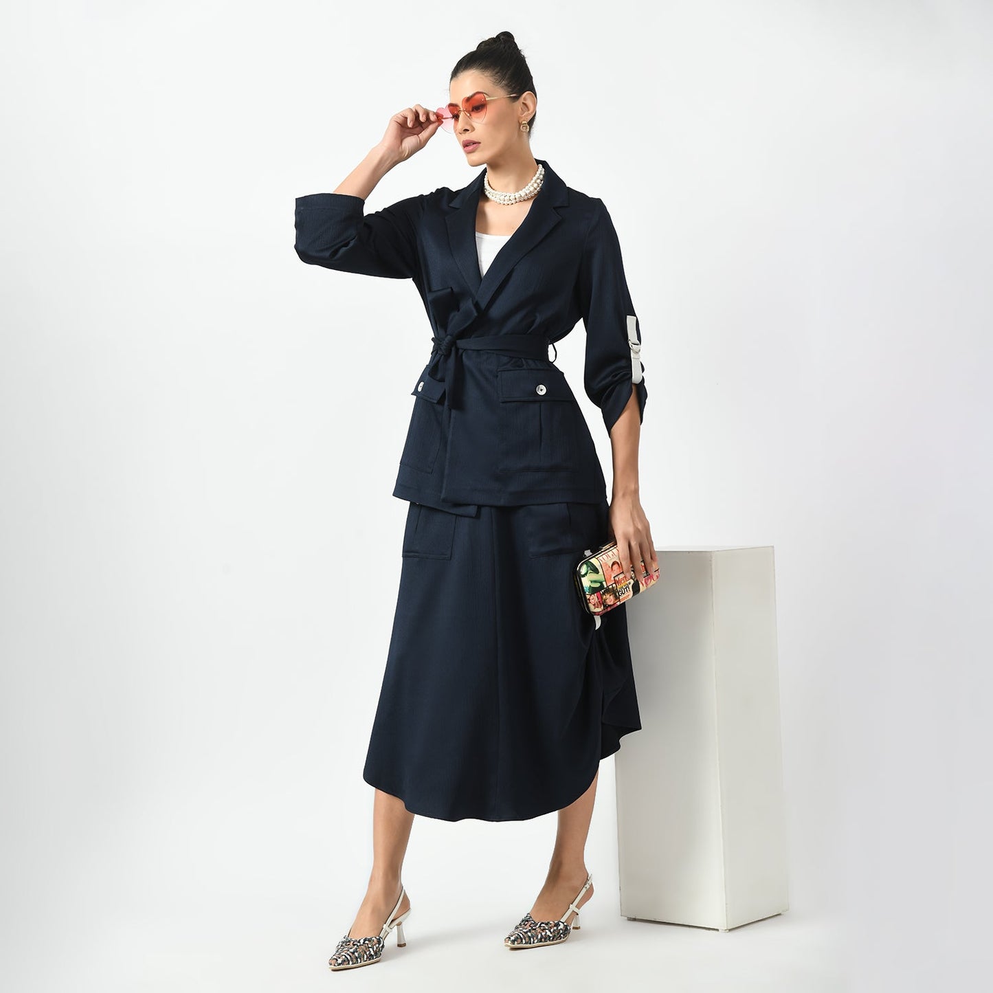 Navy Blue Skirt With Pocket