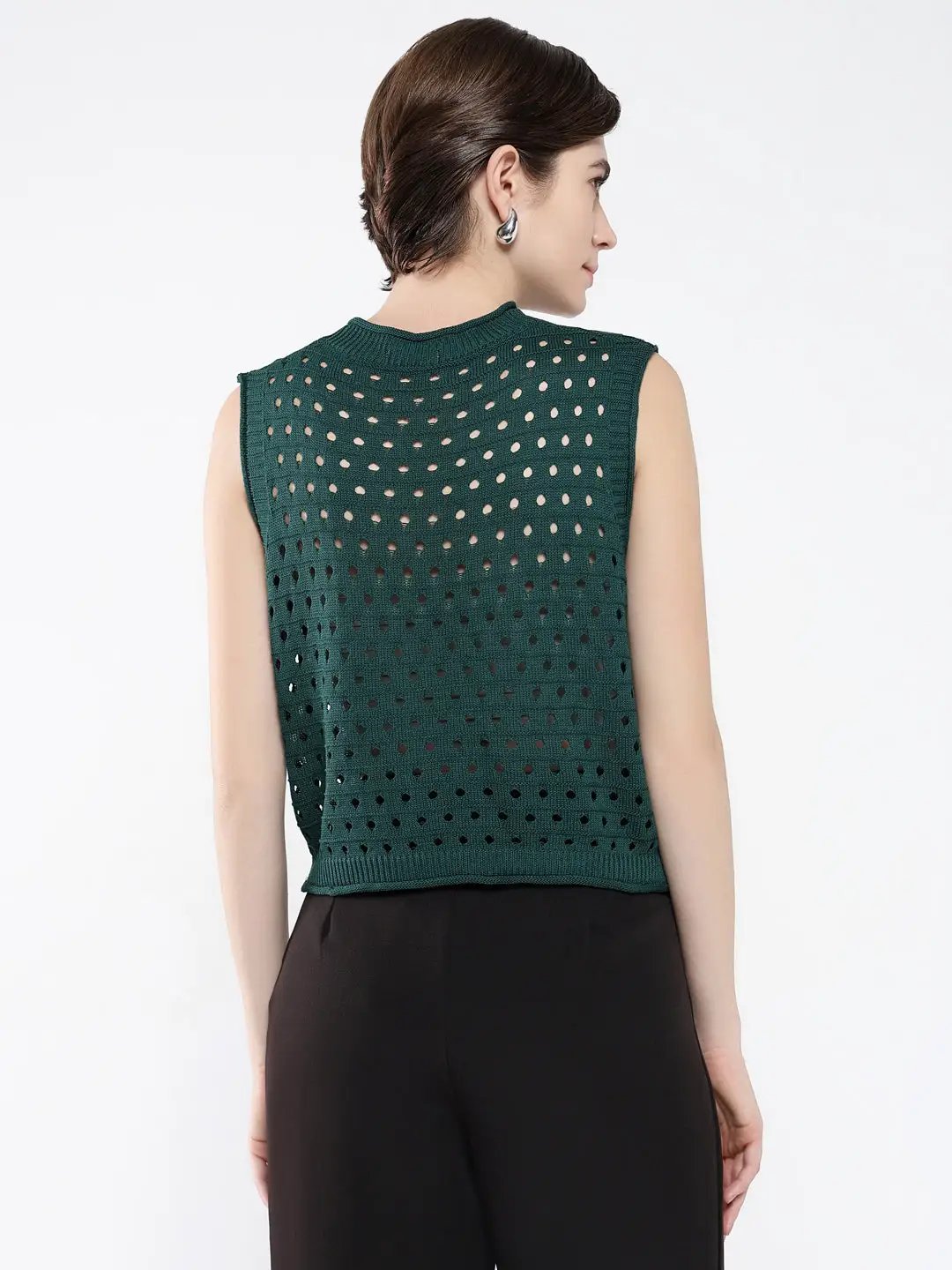 Women's Green Self Design High Neck Acrylic Top