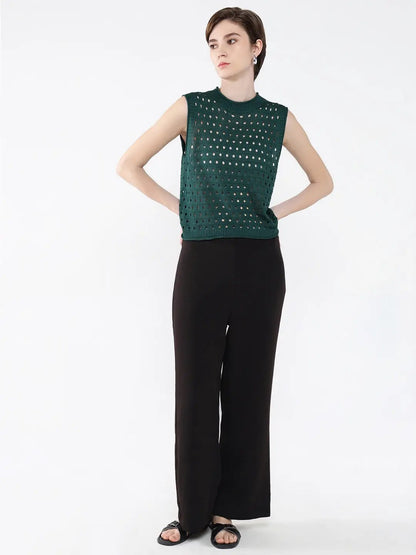 Women's Green Self Design High Neck Acrylic Top