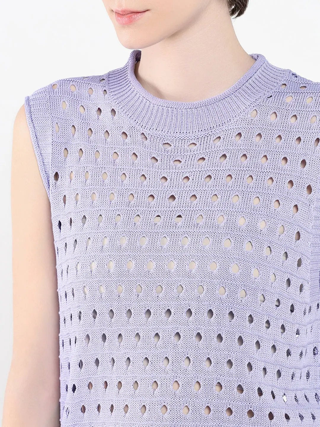 Women's Purple Self Design High Neck Acrylic Top