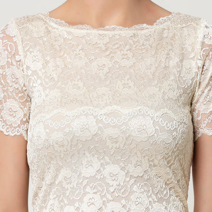 Off White Lace Boat Neck Blouse