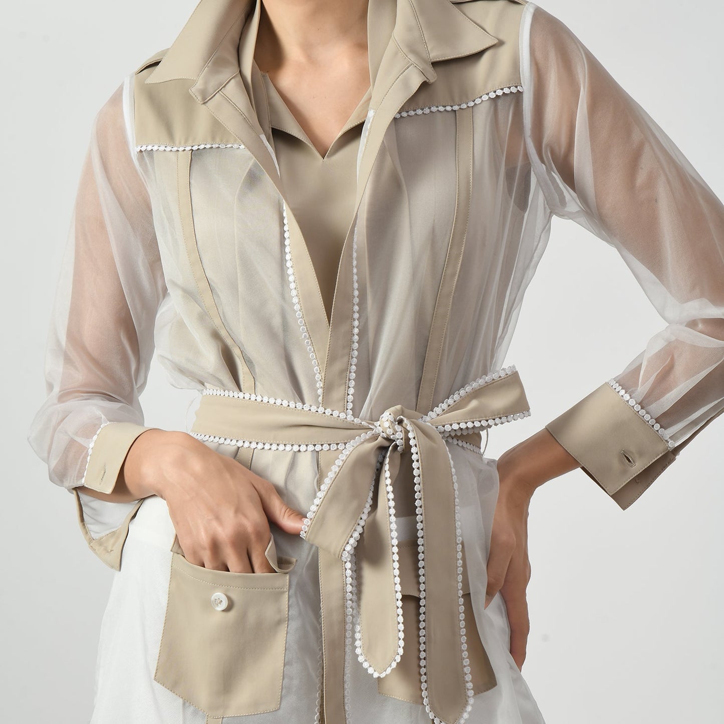 Off White Organza Long Jacket