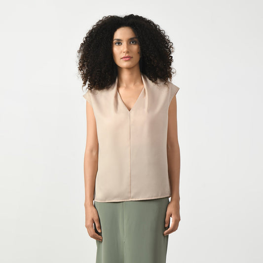 Off White Satin V Neck Top