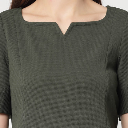 Olive Dress With Beige Inner Shirt