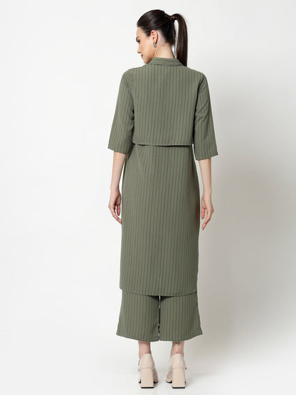 Olive Long Dress With Overlap Flaps