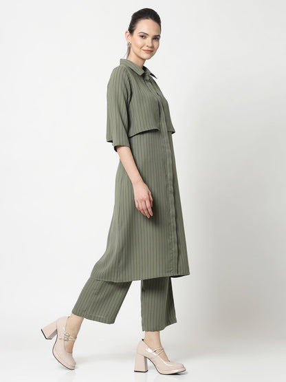 Olive Long Dress With Overlap Flaps