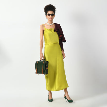 Olive Satin Bias Skirt